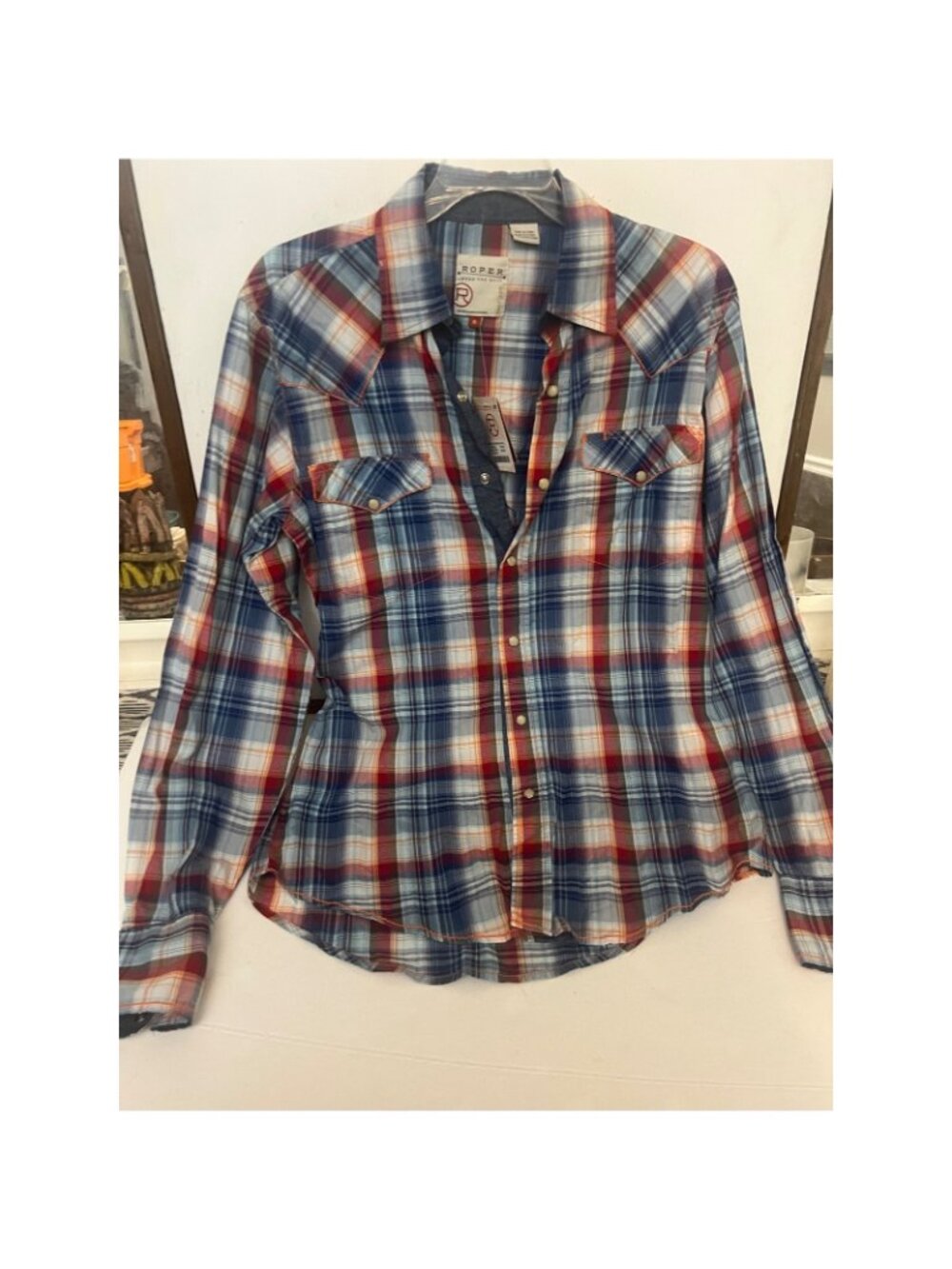 NWT Roper Wear the West Mens Plaid Western Snap Front Shirt Blue Red S NEW   AB - Picture 2 of 9